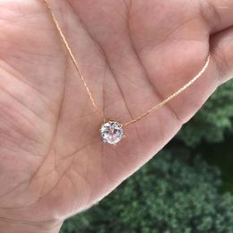 Pendant Necklaces Simple Trendy Crystal Zircon Rhinestone Necklace For Women Charm White Gold Colour Clavicle Chain Necklack Jewellery