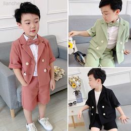 Clothing Sets Summer Kids Short Sleeve Suit Sets Boys Double Breasted Blazer Shorts Clothing Sets Child Party Come Clothes New Fashion H90 W0222