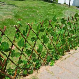 Decorative Flowers Retractable Artificial Garden Fence Expandable Faux Ivy Privacy Wood Vines Climbing Frame Gardening Plant Home