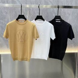 summer men's t-shirts knitwear knit Embroidery process t-shirt men's white black slim fit short-sleeved O neck gentlmen male comfortable soft men's body pluz size 4XL