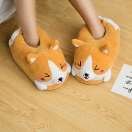 Slippers Brand Corgi Dog Slippers Cartoon Cute Double Shiba Inu Warm Plush Corgi Slippers Home Slip Cotton Pad Shoes One Size Z0215