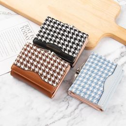 Wallets Small Wallet Women's Short Plaid Coin Purse Contrasting Color Folding Change Clip Multi-card Card Holder Money Bag Luxury