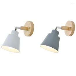 Wall Lamp 2 Pcs Wooden Lights Bedside Bedroom Light Sconce For Kitchen Modern Grey & White