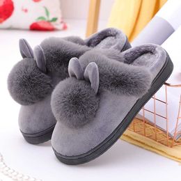 Slippers Women's Shoes Rabbit Ear Floor Indoor Cotton Slippers Winter Autumn Shoes Women NonSlip Thick Bottom House Femal Slippers Z0215