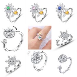 5Pcs Fidget Spinner Ring Anxiety for Women Multiple Crystal Flower Butterfly Animal Ring Rotate Anti Stress Wedding Jewerly