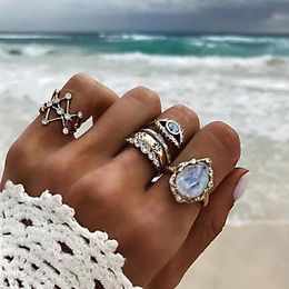 Band Rings Pcs/set Women Bohemia Exaggerated Geometric Crystal Fatima Eye Gold Ring Set Beach Fashion Jewellery Accessories