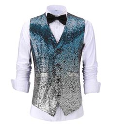 Men's Vests Fashion Changing Color Shiny Sequin Suit Waistcoat For Party Wedding Nightclub Custom Size 230222