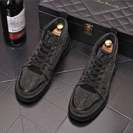 Luxury Designer Gold Silver Rhinestone Thick Bottom Shoes For Men Flats Punk Rock Prom Loafers Walking Sneakers D2A20