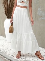 Casual Dresses Summer Beach White Pleated Skirt Women Party Long Maxi Skirt Female Ruffle High Waist Loose A-line Skirts For Women 230222