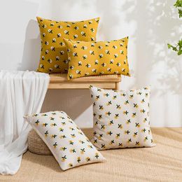 Pillow INS Linen Cotton Floral Jacquard Cover Sunflower Single-sided Embroidery Yellow White Sofa Decor Pillowcase
