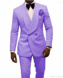 Men's Suits Style Groomsmen Lavender Pattern Groom Tuxedos Shawl Lapel Men 2 Pieces Wedding Bridegroom ( Jacket Pants Tie ) D217