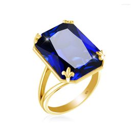 Cluster Rings Product 925 Sterling Silver Gold Ring For Women Square Blue Big Sapphire Wholesale Jewellery