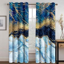 Curtain 3D Modern Classic Gold Black Marble Pattern 2 Panel Thin Semi-Shading Polyester Window For Bedroom Living Room Decor