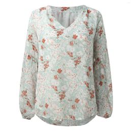 Women's Blouses Chiffon Blouse Women Floral Printed V Neck Loose Long Sleeve Multi Colour Thin Tops Shirts Spring Summer Elegant Boho Lady
