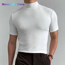 Men's T-Shirts New Tight Fashion T-shirt Casual Streetwear High-neck Solid Colour Short-sleeved Bottoming Shirt S-5XL 2022 Summer 022223H