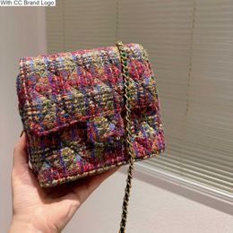 CC Cross Body Womens Mini Colourful Woollen Square Flap Bags With Green Leather Chain Vintage Hardware Purse Pouch Designer Trend Quilted Crossbody Wallets Handba