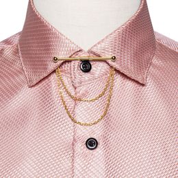 Men's Casual Shirts Pink Solid For Formal Male Social Dress With Collar Pin Camisa Masculina Designer Clothing 230221