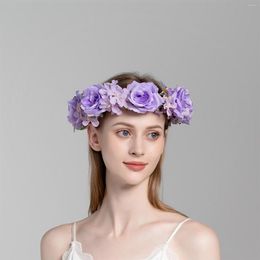 Headpieces Bride Wedding Flower Crown Purple Floral Headbands Boho Style Hairbands Women Beach Travelling Hair Accessories Headdress