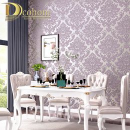Wallpapers Grey Purple BrownWhite Embossed Damask Wallpaper Bedroom Living room Background Floral Pattern 3D Textured Wall Paper Home Decor 230222