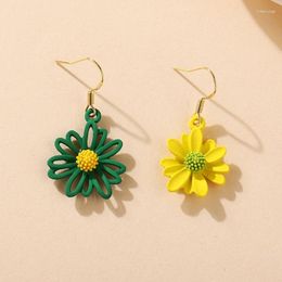 Dangle Earrings Asymmetrical Flower For Women Girls Cute Candy Colour Plant Drop Earring Korean Style Summer Jewellery Accessories