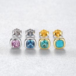 European retro Colourful gemstone geometry s925 silver stud earrings elegant charming lady plated 18k gold exquisite earrings high-end Jewellery