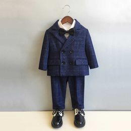 Clothing Sets Child Formal British Plaid Dress Suits Set Spring And Autumn Boys Birthday Party Wedding Piano Show Come Kids Blazer Pants