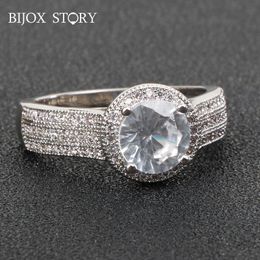 Cluster Rings BIJOX STORY Luxury Ring 925 Sterling Silver Jewelry With Round Shaped Zircon Gemstone Female For Wedding Banquet Party