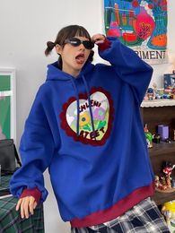 Damen Hoodies Sweatshirts Deeptown Kawaii Herz Blumendruck Frauen Harajuku Übergroße Lustige Lose Lässige Fleece Tops Y2K Kleidung 2000er Jahre 230221