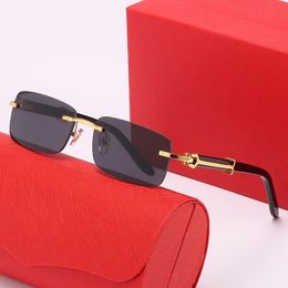 Carti Gözlük Erkek Kadın Için Lüks Tasarımcı Güneş Gözlüğü Çerçevesiz Dikdörtgen UV400 Açık Plaj Metal Klasik Gözlük