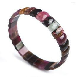 Strand Genuine Natural Crystal Beads Colourful Tourmaline Stone Fashion Stretch Bracelet For Women Gift 11 7 4mm