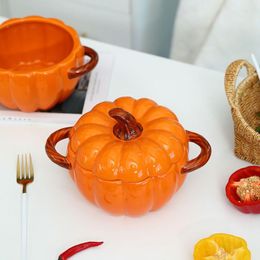 Bowls Ceramic Soup Pot With Lid Creative Pumpkin Ears Bowl Noodle Home Ramen Salad