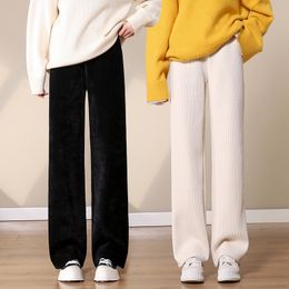 Women's Pants Capris Women Warm Winter Plush Thick Pants Lambskin Cashmere Corduroy Trousers High Waist Casual Cotton Loose Female Wide Leg Pants 230222