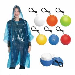 Portable Disposable Raincoat With Keychain Waterproof Ball Capsule PE Raincoats Hotel Cape Rain Coat Gifts H23-04