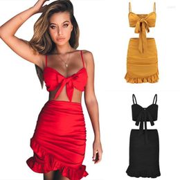 Casual Dresses Summer Women's Clothing Fine Suspenders Short Skirt Two-piece Set Solid Colour Sexy Women Beach Wind Temperament