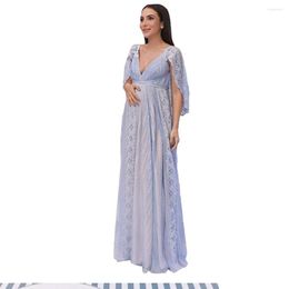 Bridesmaid Dress Sky Blue Luxury Applique Women Sleepwear Bathrobe V-neck Full-length With Half Sleeve Elegance Pregnent Woman Pyjama
