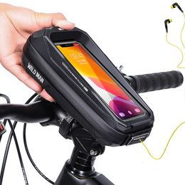 Panniers Bags Bicycle Phone Holder Mount Bike Support Case Handerbar Waterproof Frame Top Tube Mtb Tools Accessories Wild Man 230222