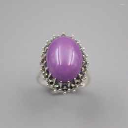 Cluster Rings Pure 925 Sterling Silver Ring Width 22mm Purple Sugilite Bead Marcasite Lace For Woman US Size 6-10