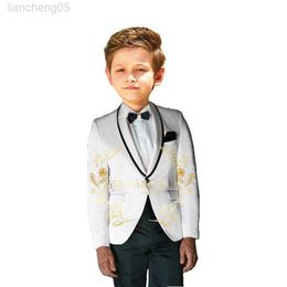 Clothing Sets Formal Children's Dress Set White Boys Suit Shawl Lapel Host Catwalk Wedding Tuxedos Come Kids Blazer Pants 2pcs Outfit W0222