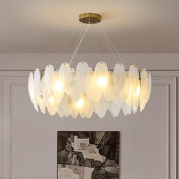 Nordic Luxury LED Chandeliers for Living Room Glasses Feather Chandeliers Dining Table Lamp Bedroom Light Fixtures