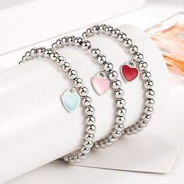 Simple Fashion round Beads Peach Heart Bracelet Female Heart-Shaped Enamel Heart-Shaped Ornament Same Style Buddha Beads Bracelets