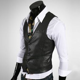 Men's Vests Chaleco Hombre Pu Leather For Men Slim Fit Mens Suit Male Waistcoat Gilet Homme Formal Business Jacket 230222