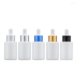 Storage Bottles 30ml Pearl White Glass Essential Oil Vials Colourful Ring Empty Flat Shouder Essencn Emulsion Refilable Sample Bottle