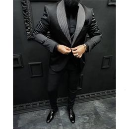 Men's Suits Blazers Tailored Made Wedding Polka Dot Collar Custom Black Smoking Tuxedo 2Pcs Jacket Pants Groom Terno Men Blazer Trousers 230222