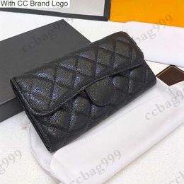 CC Wallets Designer Long Flap Wallets Lambskin Caviar Quilted Vintage Black Double Fold Coins Purse Women Classic Gold Hardware Multi Pocket Card Holder Clutch