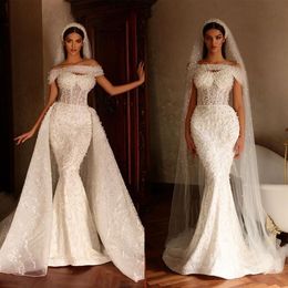 Exquisite Pearls Mermaid Wedding Dresses Fashion Sleeveless Lace Bridal Gowns Custom Made Beading Dress Vestido De Novia