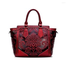 Evening Bags BETHD The Chinese National Limelight Layer Cowhide Leather Handbag Oil Wax Embossed Bag Woman