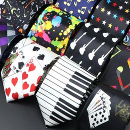 Bow Ties Classic Musical Notes Printed Tie Silky 8cm Neckties Slim Smooth Piano Guitar Necktie Simple Elegant Trendy Unisex Gift