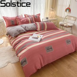 Bedding sets Solstice Home Textile Simple Red Stripes Kid Boy Child Girl Cover Set Twin Queen King Bed Sheet Pillowcase Duvet 230222