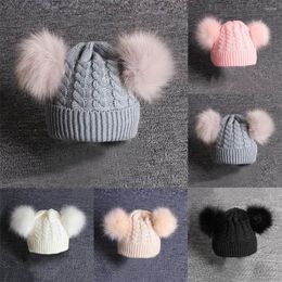 Hats Childrens Baby Knitting Wool Hemming Hat Keep Warm Winter Hiarball Fur Ball Cap Children's Outdoor Comfortable