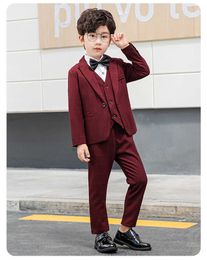 Clothing Sets Children Formal Plaid Suit Sets Kids Blazer Vest Pants Shirts Bowtie Outfits Boys Wedding Party Piano Performance Come